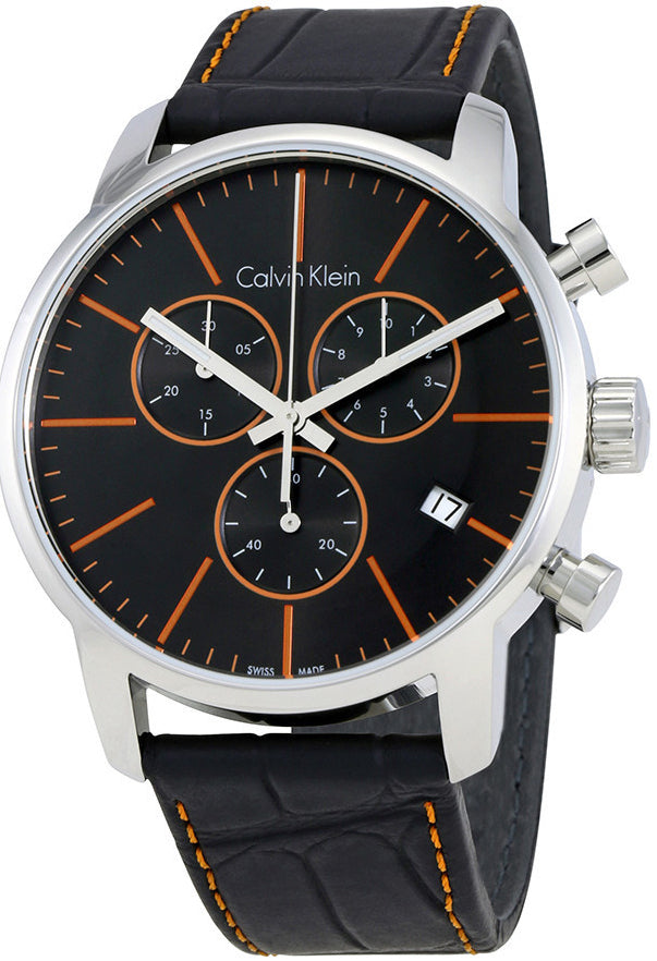 Calvin Klein City Chronograph Black Dial Black Leather Strap Watch for Men - K2G271C1 Buy Now By Calvin Klein