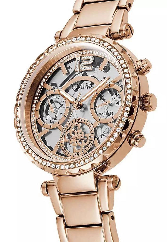 Guess Solstice Diamonds Rose Gold Dial Rose Gold Steel Strap Watch for Women - GW0403L3 Buy Now By Guess