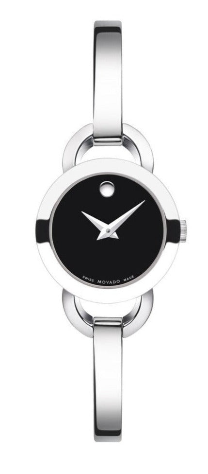 Movado Rondiro 22mm Black Dial Silver Steel Strap Watch For Women - 0606796 Buy Now By Movado