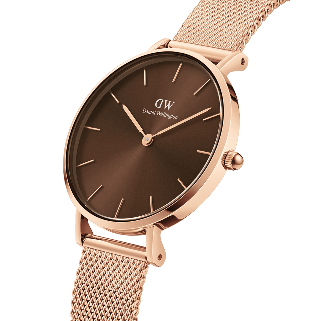 Daniel Wellington Petite Amber Brown Dial Gold Mesh Strap Watch For Women - DW00100476 Buy Now By Daniel Wellington