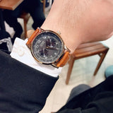 Citizen Eco Drive Multi Function Day & Date Black Dial Brown Leather Strap Watch For Men - AO9003-08E Buy Now By Citizen