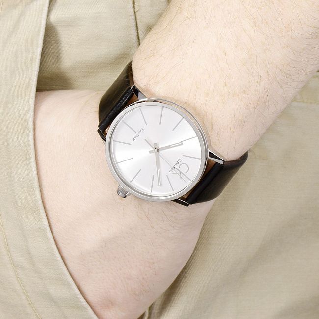 Calvin Klein Post Minimal Silver Dial Black Leather Strap Watch for Men - K7621192 Buy Now By Calvin Klein