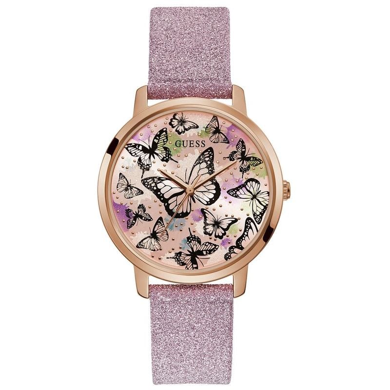 Guess Mariposa Pink Dial Pink Leather Strap Watch for Women - GW0008L2 Buy Now By Guess