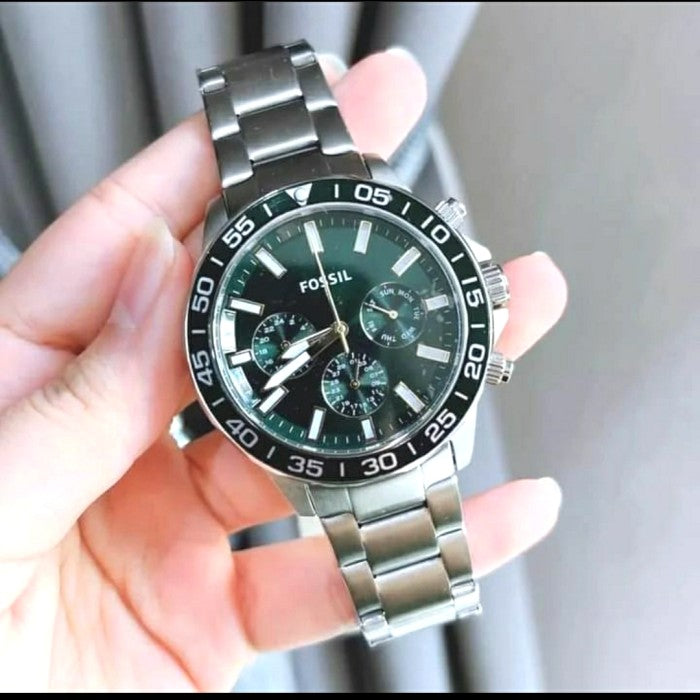 Fossil Bannon Chronograph Green Dial Silver Steel Strap Watch for Men - BQ2492 Buy Now By Fossil