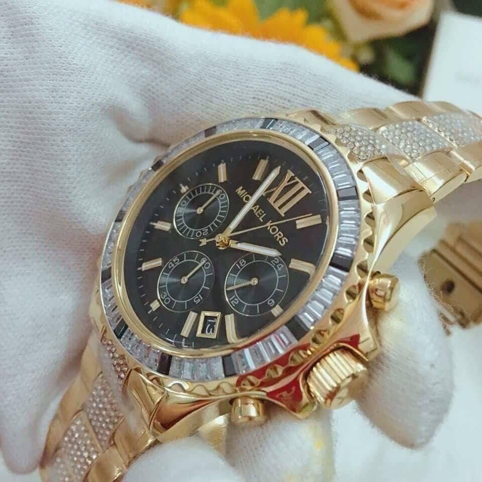 Michael Kors Everest Chronograph Black Dial Gold Steel Strap Watch For Women - MK5828 Buy Now By Michael Kors