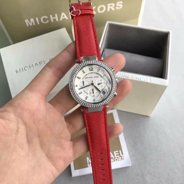 Michael Kors Parker Silver Dial Red Leather Strap Watch for Women - MK2278 Buy Now By Michael Kors