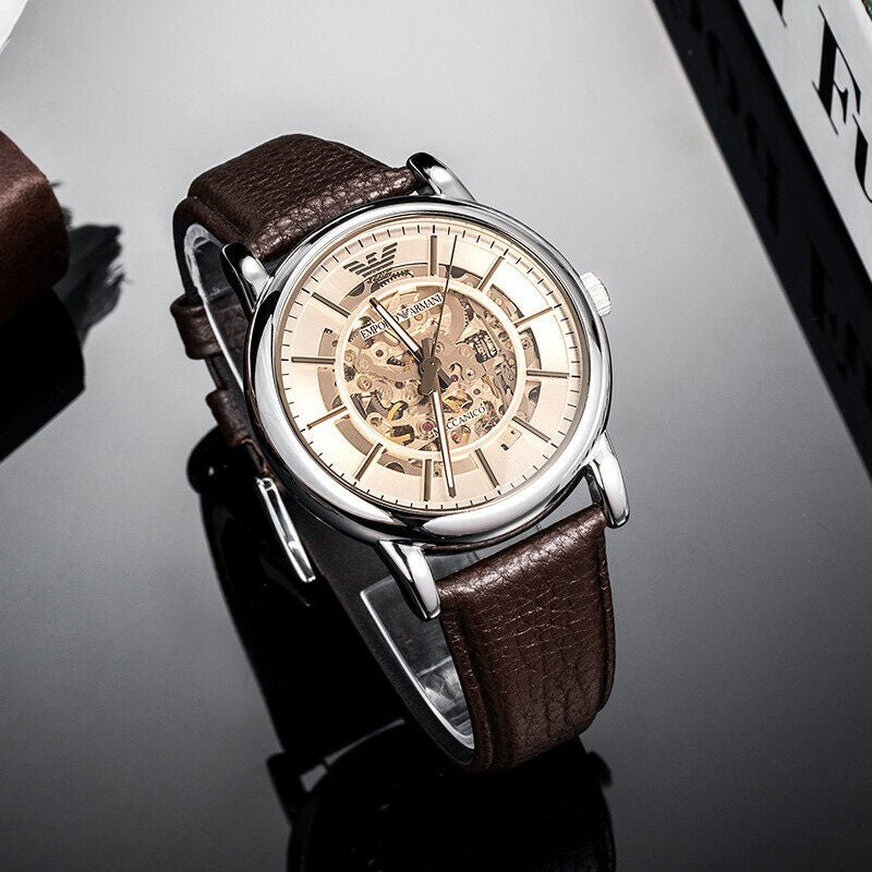 Emporio Armani Luigi Meccanico Brown Dial Brown Leather Strap Watch For Men - AR1982 Buy Now By Emporio Armani