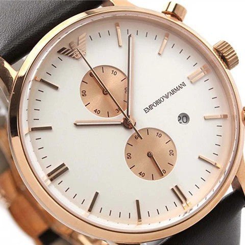 Emporio Armani Gianni Classic Chronograph White Dial Brown Leather Strap Watch For Men - AR0398 Buy Now By Emporio Armani