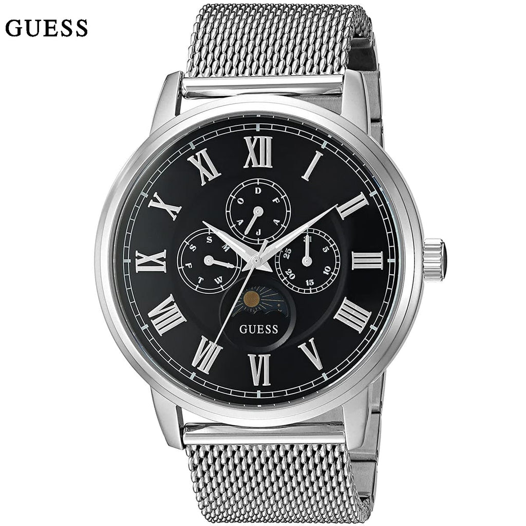 Guess Delancey Black Dial Silver Mesh Bracelet Watch for Men - W0871G1 Buy Now By Guess