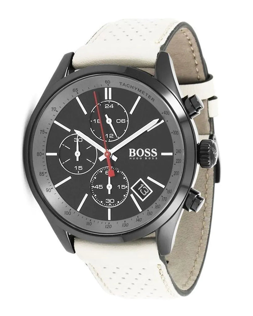 Hugo Boss Grand Prix Chronograph Black Dial Grey Leather Strap Watch for Men - 1513562 Buy Now By Hugo Boss