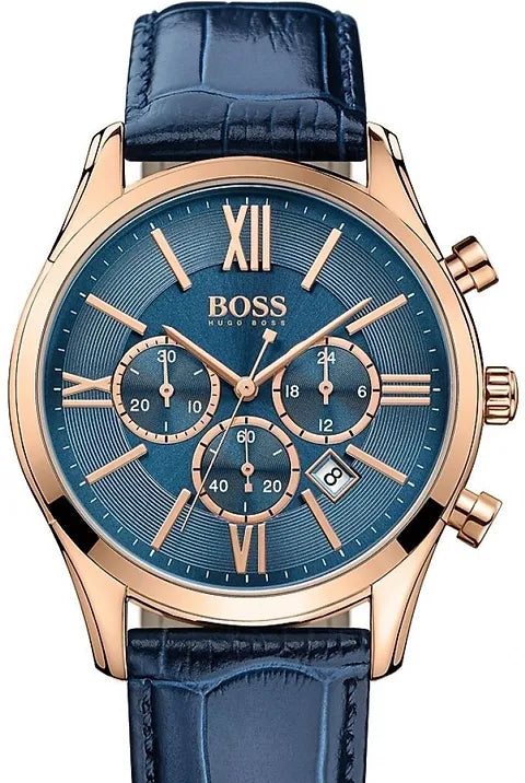 Hugo Boss Ambassador Chronograph Blue Dial Blue Leather Strap Watch For Men - HB1513320 Buy Now By Hugo Boss