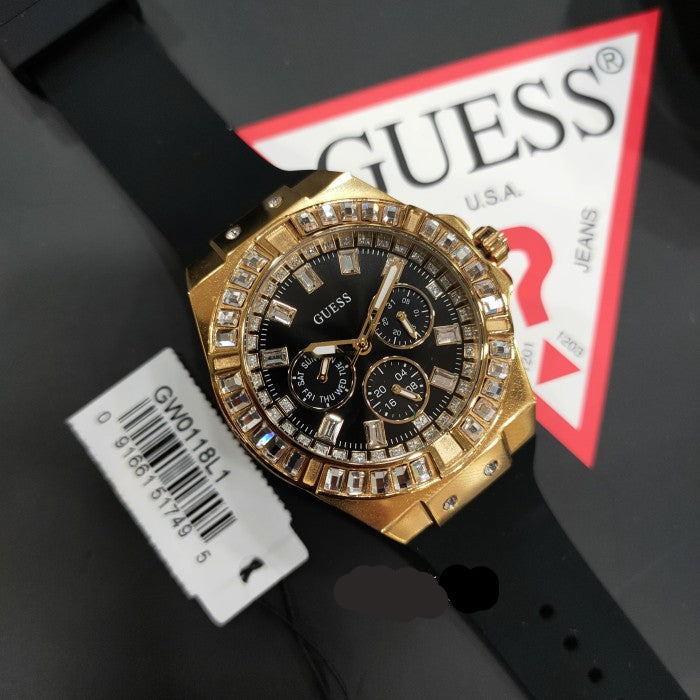 Guess Zeus Multifunction Crystals Black Dial Black Silicone Strap Watch For Men - GW0208G4 Buy Now By Guess
