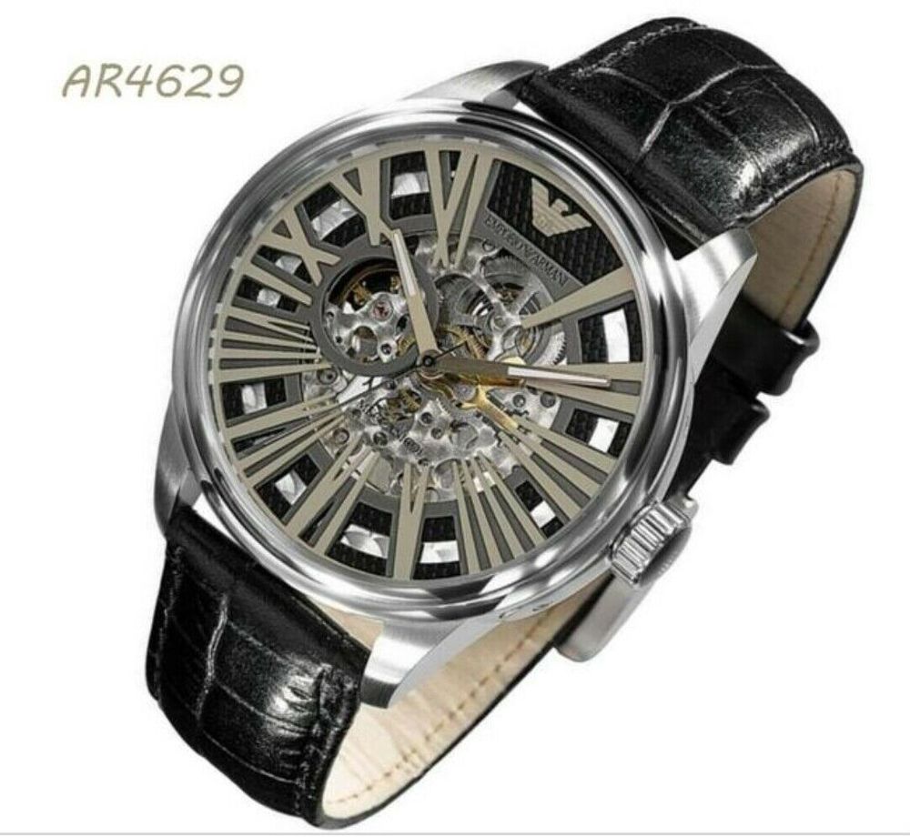 Emporio Armani Meccanico Automatic Black Dial Leather Strap Watch For Men - AR4629 Buy Now By Emporio Armani