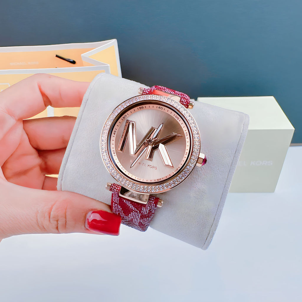 Michael Kors Parker Rose Gold Dial Maroon Leather Strap Watch For Women - MK2974 Buy Now By Michael Kors