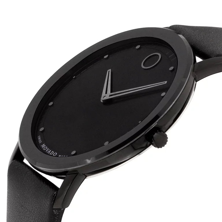 Movado Sapphire Black Dial Black Leather Strap Watch for Men - 606884 Buy Now By Movado