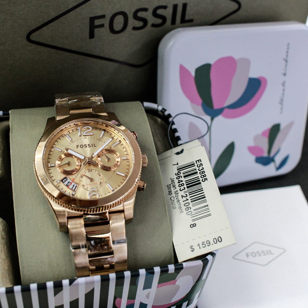 Fossil Boyfriend Multifunction Rose Gold Dial Rose Gold Steel Strap Watch for Women - ES3885 Buy Now By Fossil