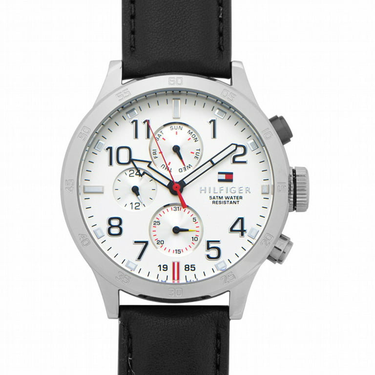 Tommy Hilfiger Trent Multifunction White Dial Black Leather Strap Watch for Men - 1791138 Buy Now By Tommy Hilfiger