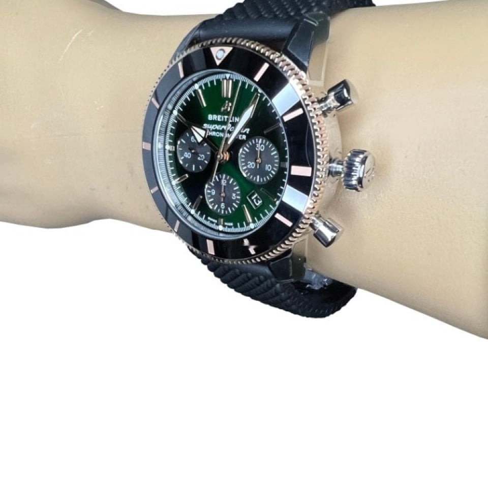Breitling Superocean Heritage B01 Chronograph 44 Limited Edition Green Dial Black Mesh Bracelet Watch for Women - UB01622A1L1S1 Buy Now By Breitling
