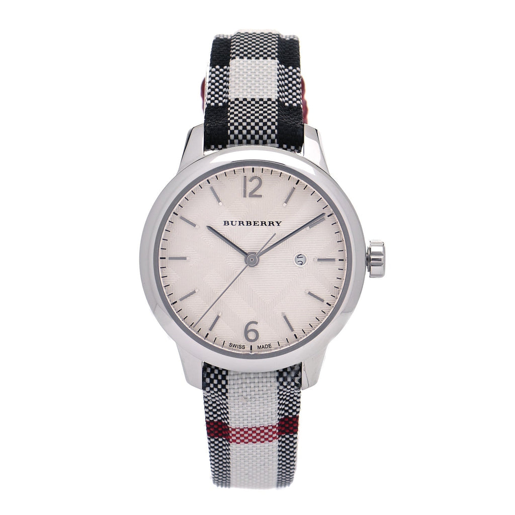 Burberry Classic Stone Silver Dial Horseberry Black Leather Strap Watch for Women - BU10103 Buy Now By Burberry