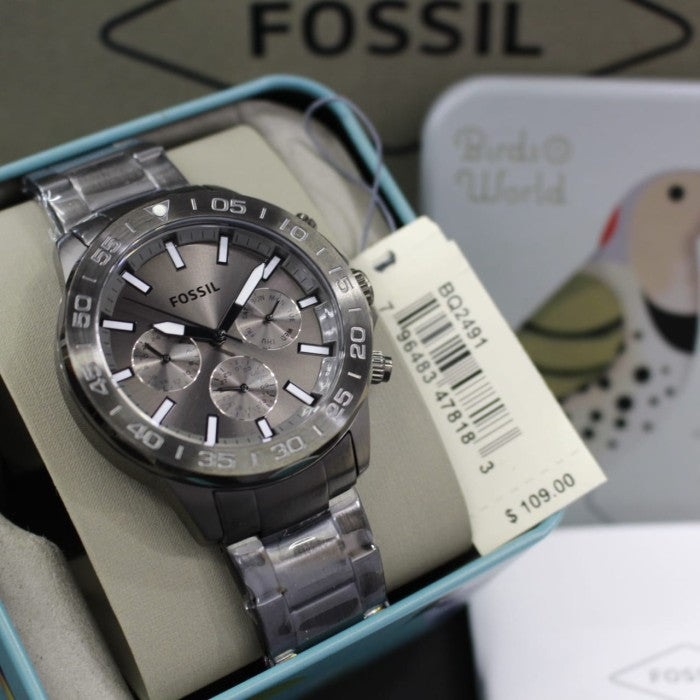 Fossil Bannon Multifunction Chronograph Grey Dial Grey Steel Strap Watch for Men - BQ2491 Buy Now By Fossil