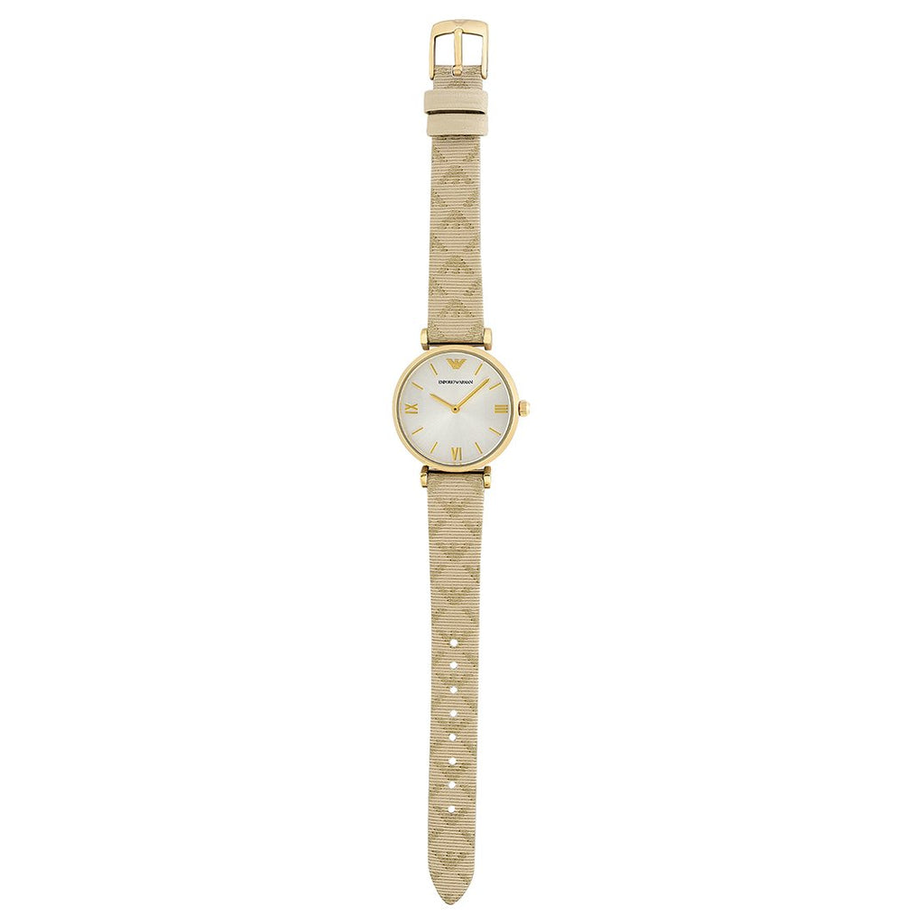 Emporio Armani Gianni T Bar Analog Silver Dial Beige Leather Strap Watch For Women - AR11127 Buy Now By Emporio Armani