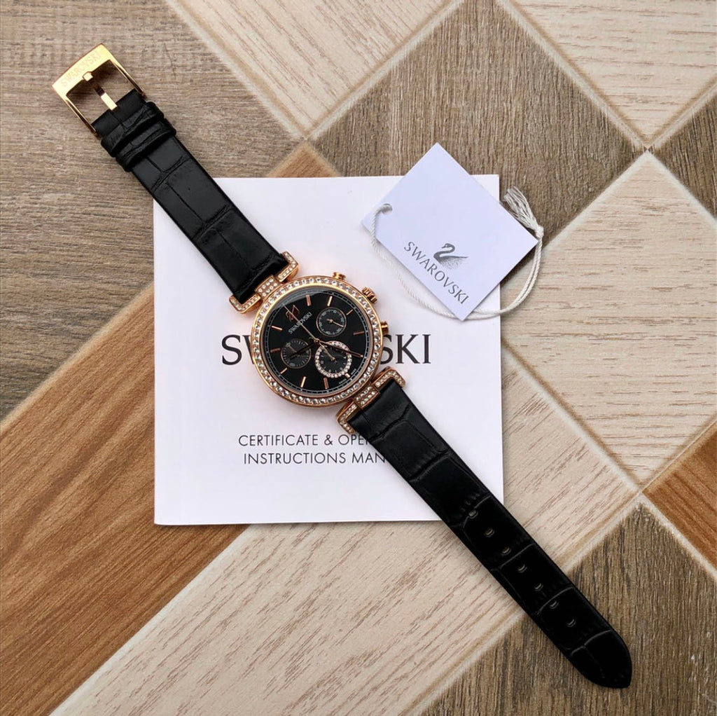 Swarovski Era Journey Chronograph Black Dial Black Leather Strap Watch for Women - 5295320 Buy Now By Swarovski