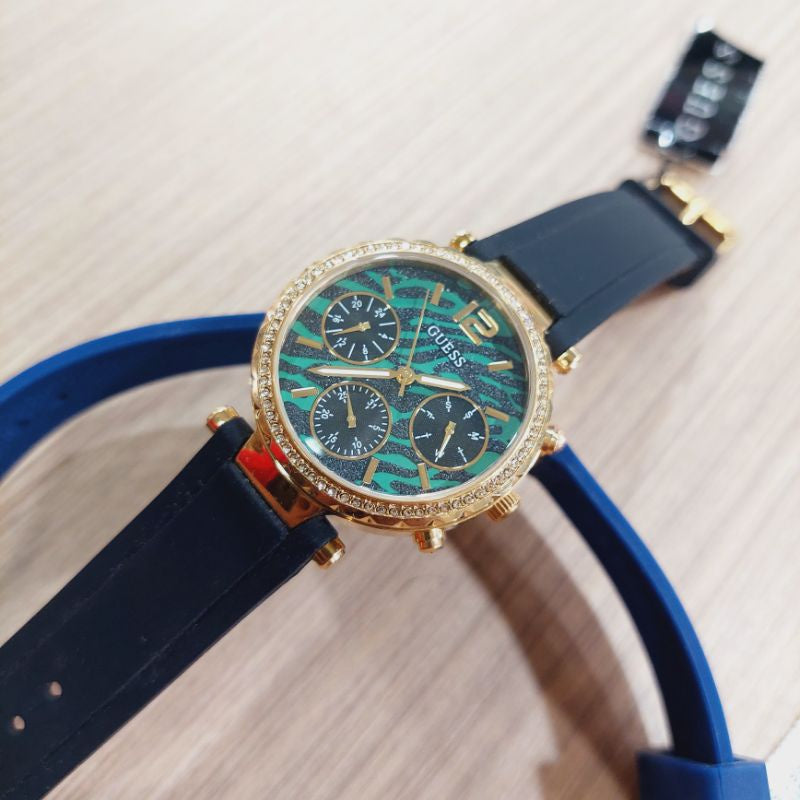 Guess Solstice Green Dial Black Rubber Strap Watch for Women - GW0113L1 Buy Now By Guess