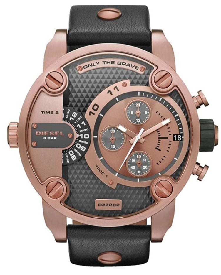 Diesel Little Daddy Black & Gold Dial Black Leather StrapWatch For Men - DZ7282 Buy Now By Diesel