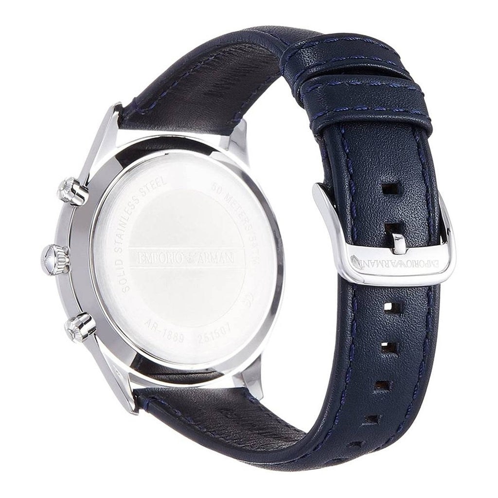 Emporio Armani Chronograph Blue Dial Blue Leather Strap Watch For Men - AR1889 Buy Now By Emporio Armani