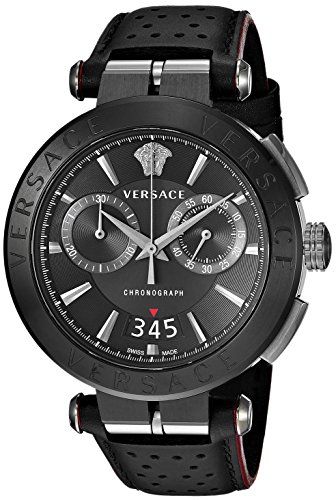 Versace V-Racer Aion Chronograph Black Dial Black Leather Strap Watch for Men - VBR030017 Buy Now By Versace