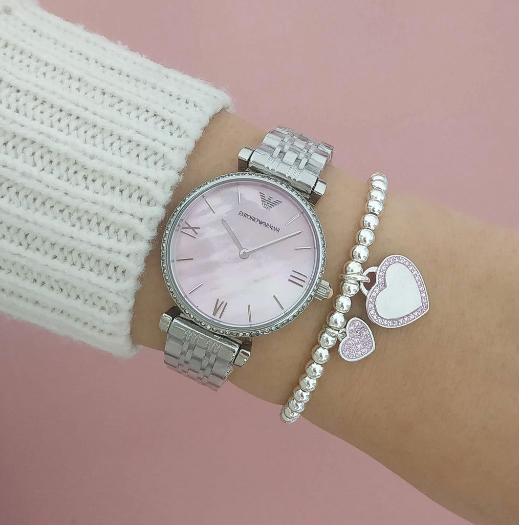 Emporio Armani Gianni T Bar Pink Mother of Pearl Dial Silver Steel Strap Watch For Women - AR1779 Buy Now By Emporio Armani