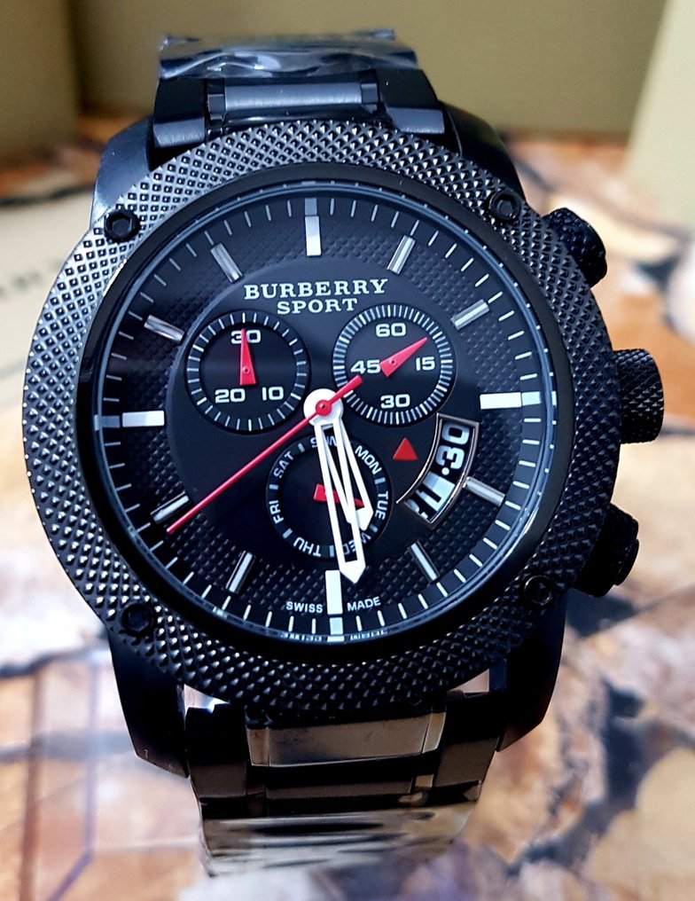 Burberry Sport Chronograph Black Dial Black Steel Strap Watch for Men - BU7703 Buy Now By Burberry