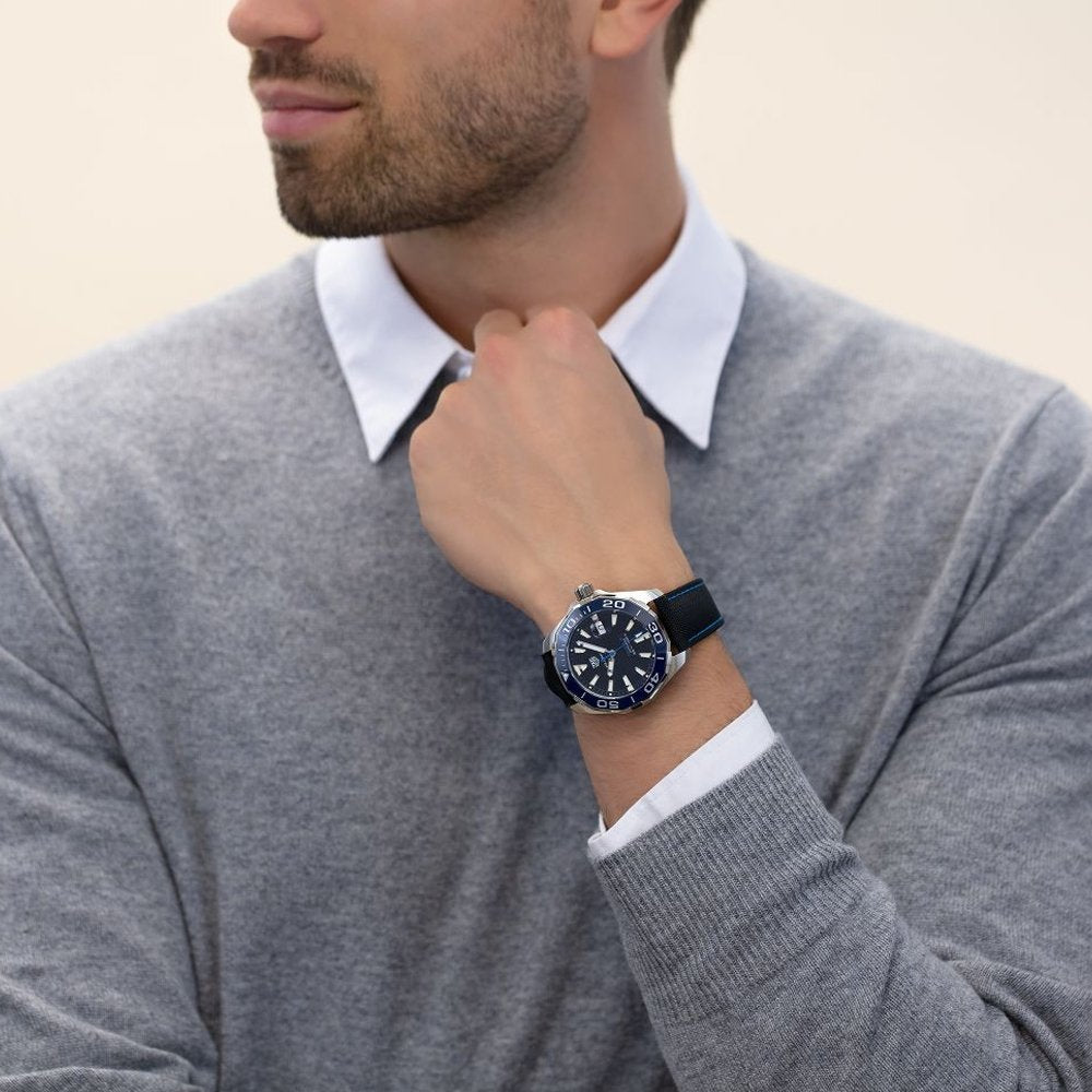 Tag Heuer Aquaracer Calibre 5 Automatic Black Dial Black Nylon Strap Watch for Men - WAY201C.FC6395 Buy Now By Tag Heuer