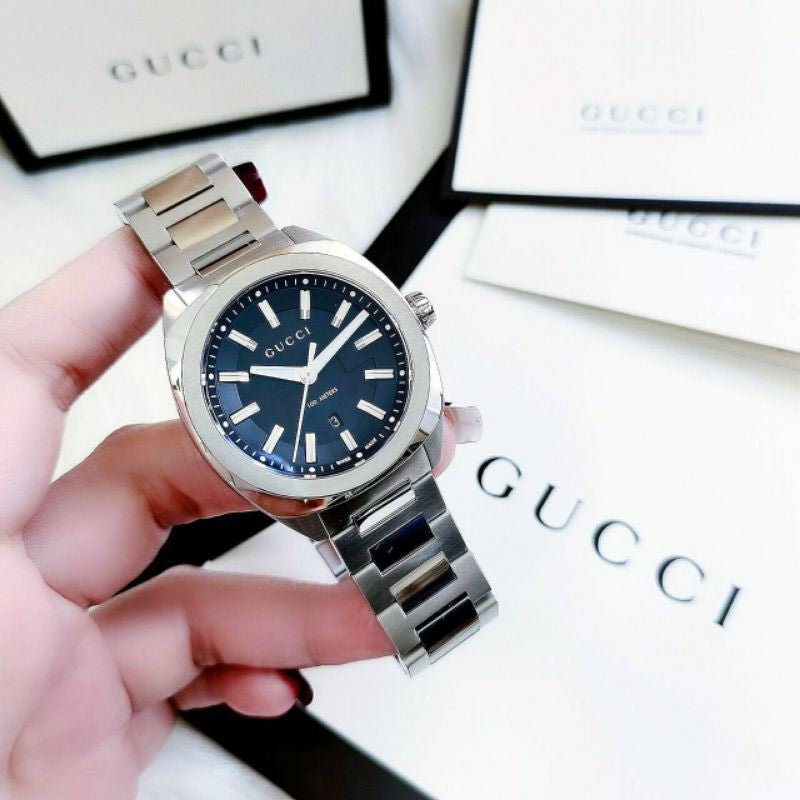 Gucci GG2570 Quartz Black Dial Silver Steel Strap Watch For Men - YA142401 Buy Now By Gucci