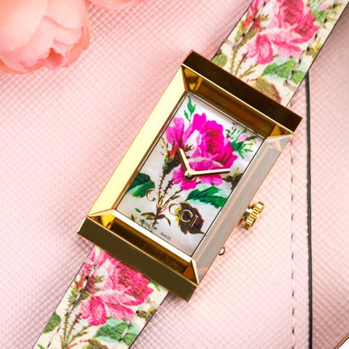 Gucci G-Frame Floral Mother of Pearl Dial White Leather Strap Watch For Women - YA147406 Buy Now By Gucci