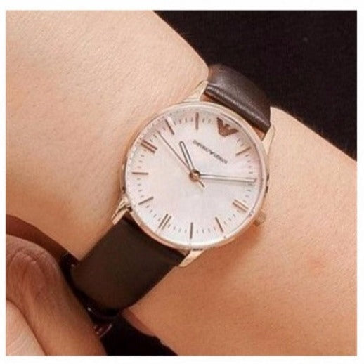 Emporio Armani Classic Quartz Mother of Pearl Dial Brown Leather Strap Watch For Women - AR1601 Buy Now By Emporio Armani