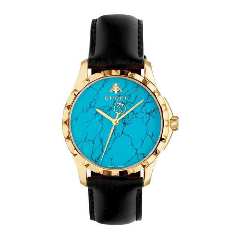 Gucci G Timeless Turquoise Blue Dial Black Leather Strap Watch For Men - YA126462 Buy Now By Gucci