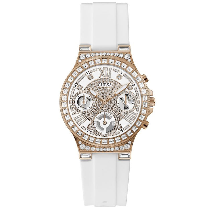 Guess Moonlight Diamonds White Dial White Rubber Strap Watch for Women - GW0257L2 Buy Now By Guess