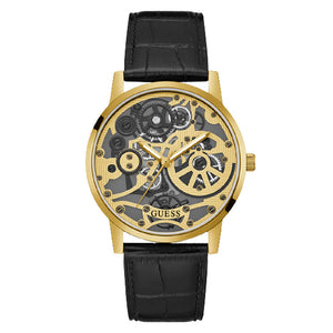 Guess Gadget Gold Dial Black Leather Strap Watch for Men - GW0570G1 Buy Now By Guess