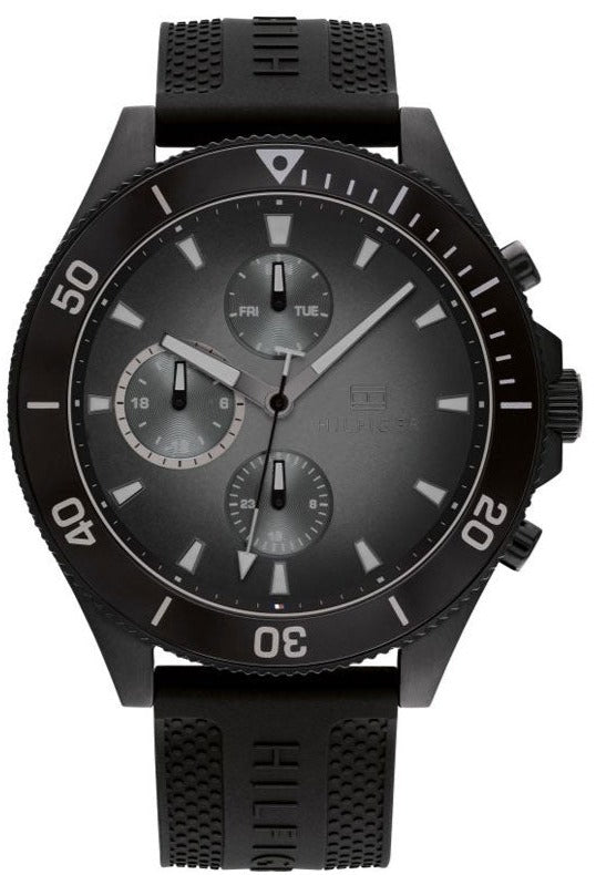 Tommy Hilfiger Larson Chronograph Black Dial Black Rubber Strap Watch For Men - 1791921 Buy Now By Tommy Hilfiger
