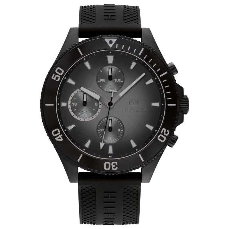 Tommy Hilfiger Larson Chronograph Black Dial Black Rubber Strap Watch For Men - 1791921 Buy Now By Tommy Hilfiger