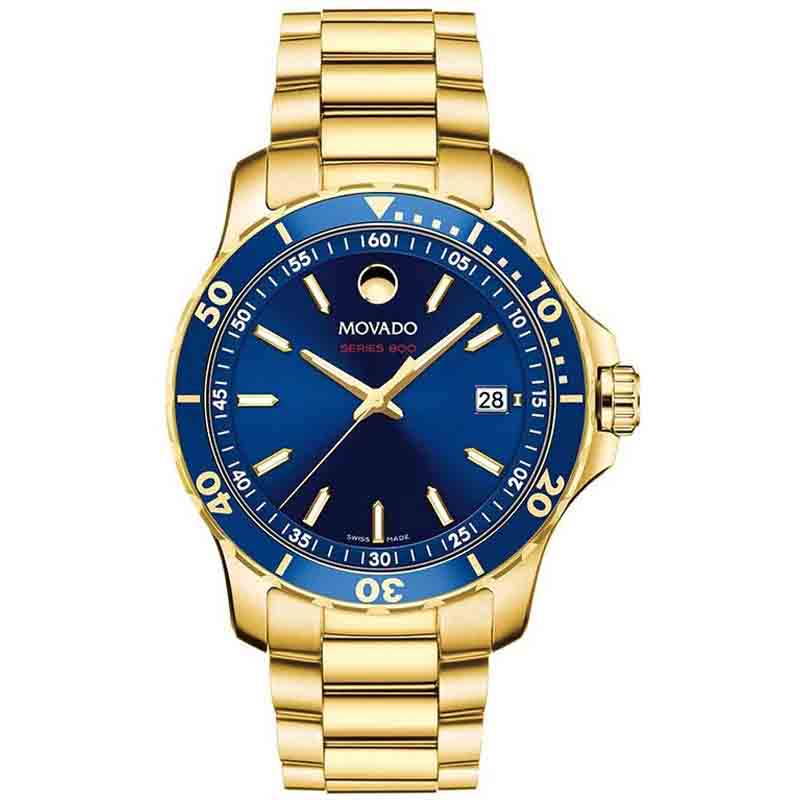 Movado Series 800 Blue Dial Gold Steel Strap Watch For Men - 2600144 Buy Now By Movado