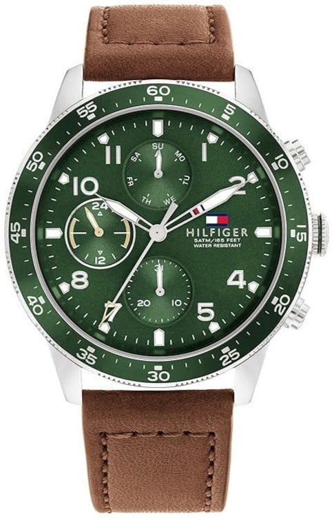 Tommy Hilfiger Jimmy Chronograph Green Dial Brown Leather Strap Watch For Men - 1791948 Buy Now By Tommy Hilfiger