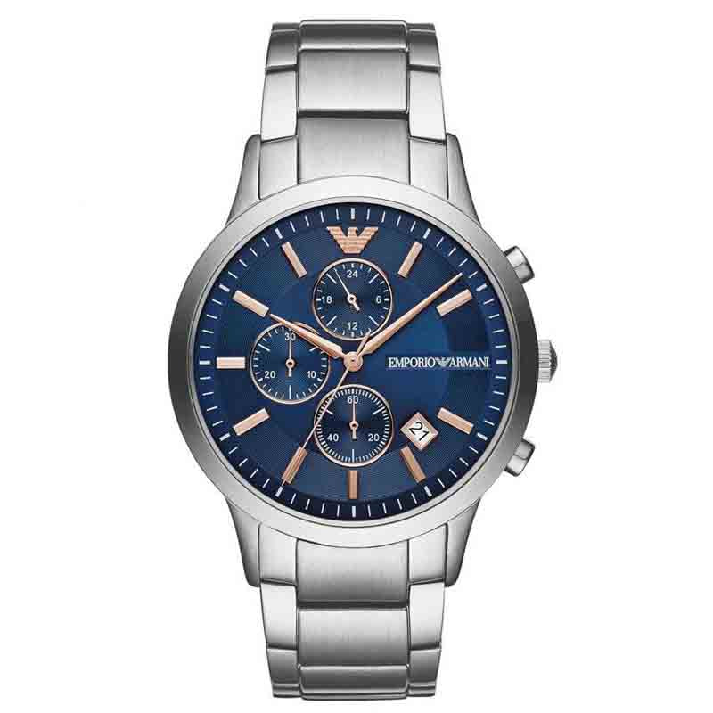 Emporio Armani Renato Chronograph Blue Dial Silver Steel Strap Watch For Men - AR11458 Buy Now By Emporio Armani