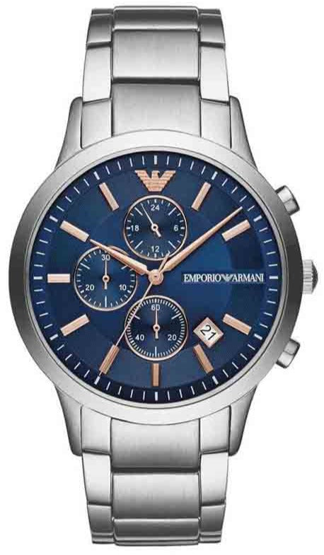 Emporio Armani Renato Chronograph Blue Dial Silver Steel Strap Watch For Men - AR11458 Buy Now By Emporio Armani