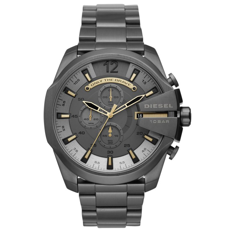 Diesel Mega Chief Chronograph Grey Dial Grey Steel Strap Watch For Men - DZ4466 Buy Now By Diesel