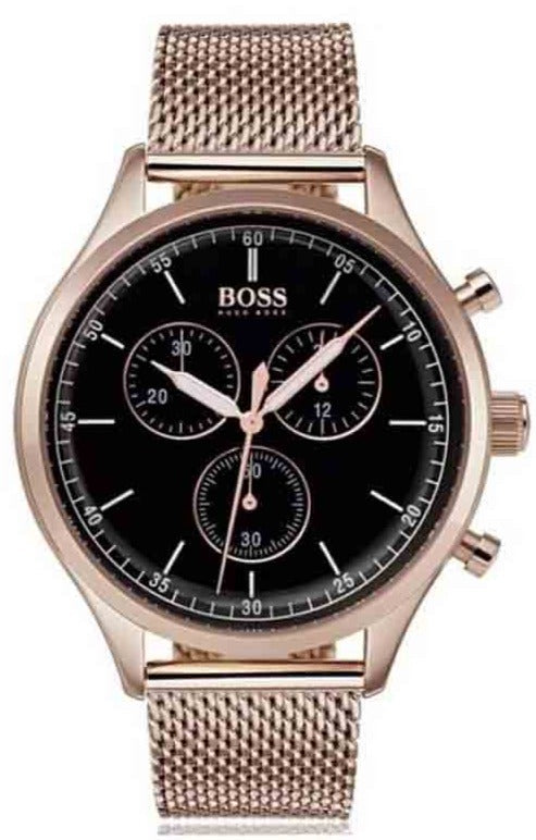Hugo Boss Companion Chronograph Black Dial Rose Gold Steel Strap Watch For Men - 1513548 Buy Now By Hugo Boss