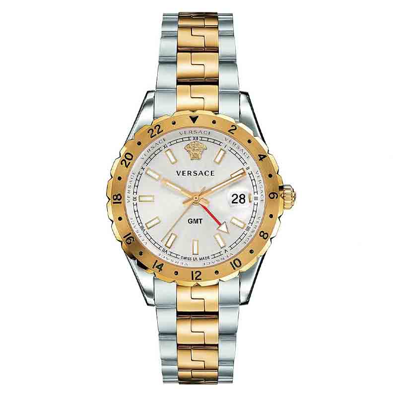 Versace Hellenyium GMT Silver Dial Two Tone Steel Strap Watch for Men - V11030015 Buy Now By Versace