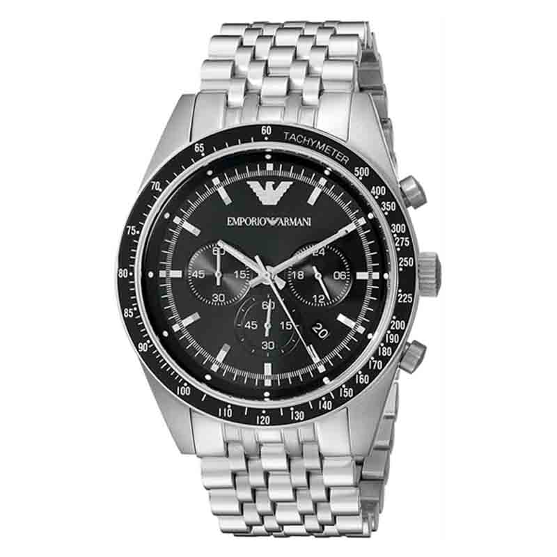 Emporio Armani Tazio Chronograph Black Dial Silver Steel Strap Watch For Men - AR5988 Buy Now By Emporio Armani
