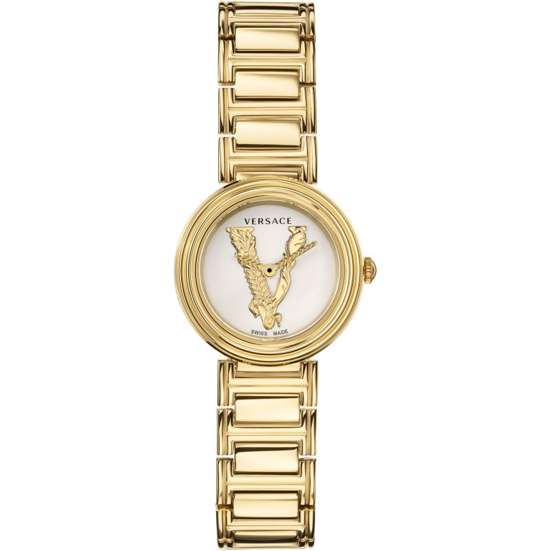 Versace Mini Virtus Quartz White Dial Gold Steel Strap Watch For Men - VET300221 Buy Now By Versace